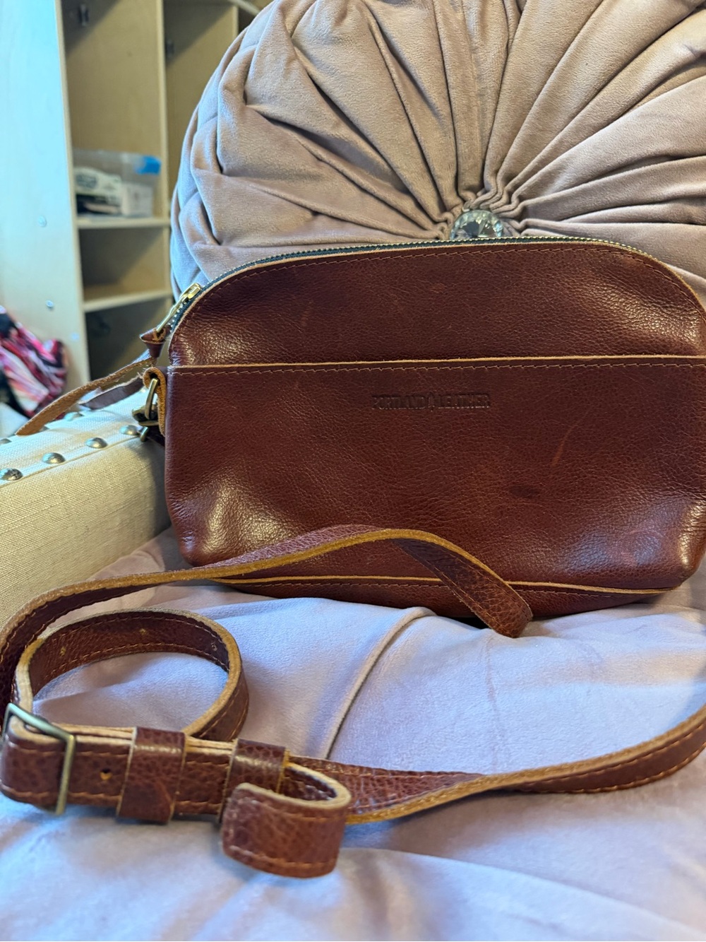 Portland Leather Goods Brown Cognac Leather Crossbody Bag